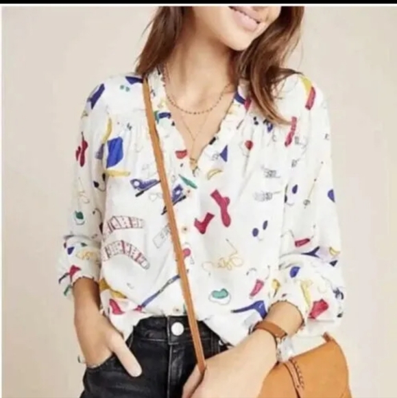 Maeve Anthro Snow Day Print Blouse - Picture 2 of 13